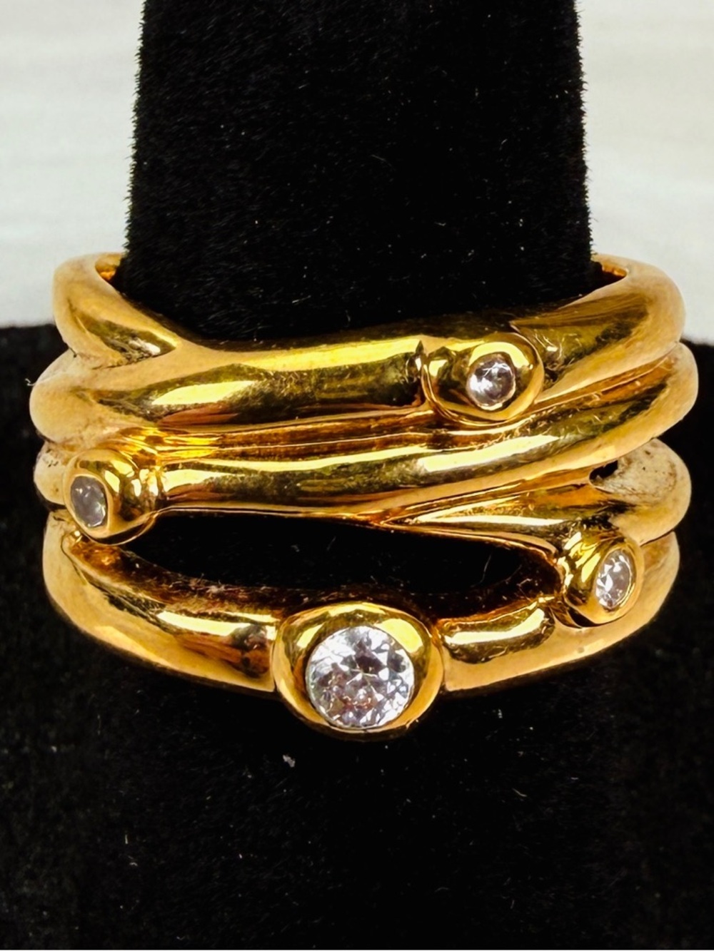 Gorgeous goldtone with bling costume ring size 6 1/2 stamped PD